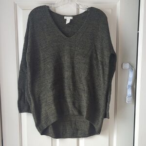 Olive Green V-Neck Women's Sweater